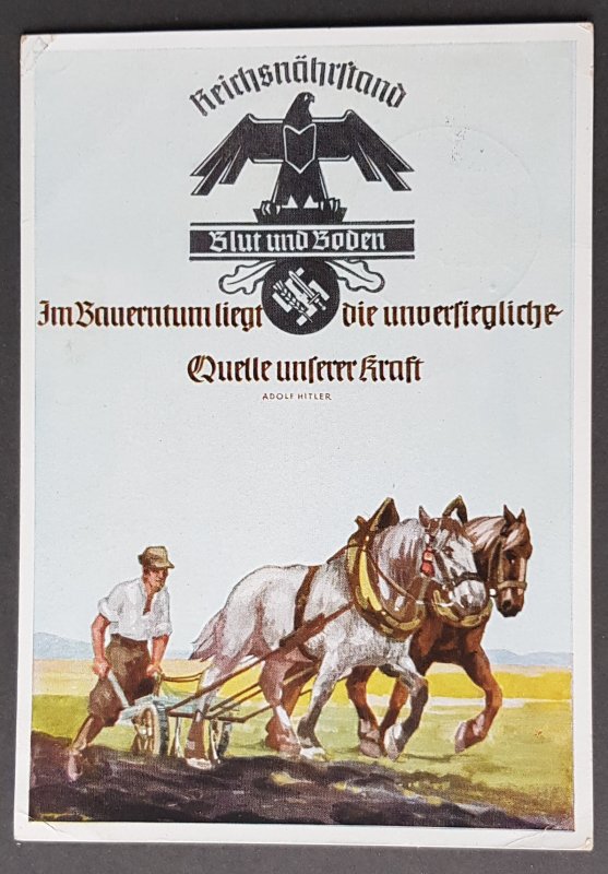 THIRD REICH NSDAP ORIGINAL PROPAGANDA POSTCARD REICHSNAHRUNGSTAND BLOOD & SOIL