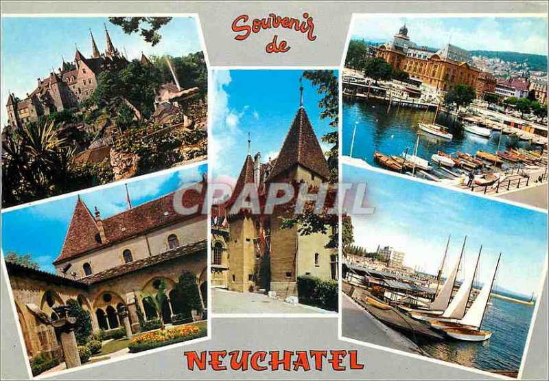 Modern Postcard Souvenir de Neuchatel The Collegiate The Port and the city of...