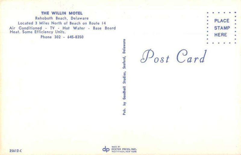 Willin Motel Rehoboth Beach  Delaware Roadside Vintage Postcard RR514