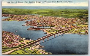 1950 Groton Air View New London Bridge Thames River Connecticut Posted Postcard