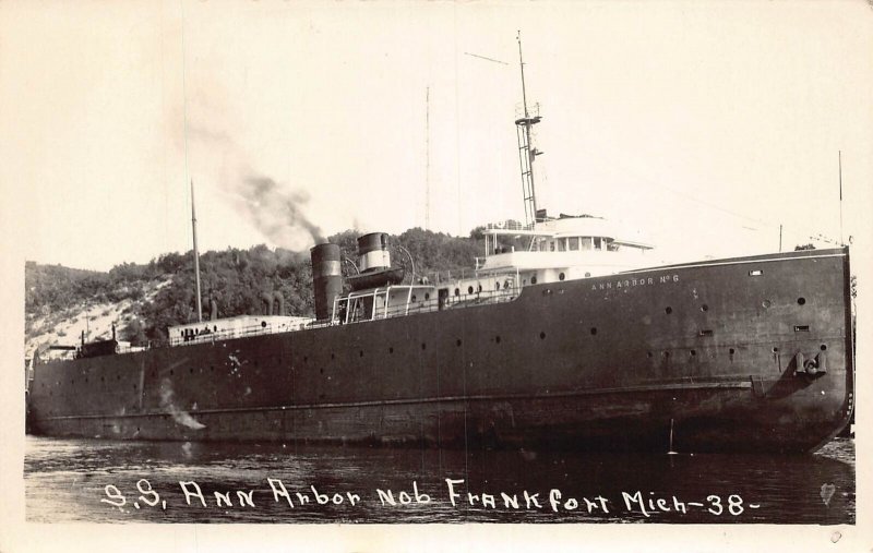 J96/ Frankfort Michigan RPPC Postcard c40-50s S.S. Ann Arbor Ship  424