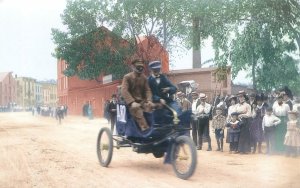 Late 1890s Gas-Powered Tricycle w/Tiller Steering, Riders Chrome Postcard Unused