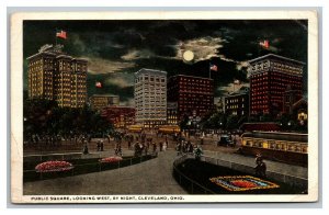 Vintage 1922 Postcard Public Square Cable Car Pedestrians Cleveland Ohio