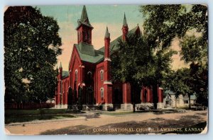 Lawrence Kansas Postcard Congregational Church Chapel Exterior View 1917 Vintage