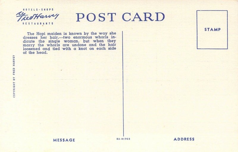 Fred Harvey H-2069, Kodeh, Hopi Indian, Old Postcard