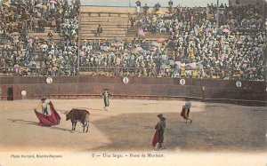 Una Larga - Passe de Manteau Bullfighters c1910s Hand-Colored Vintage Postcard