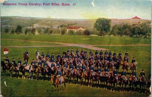 Mounted Troup Cavalry Fort Fort Riley Kansas KS Antique Postcard DB UNP Unused 