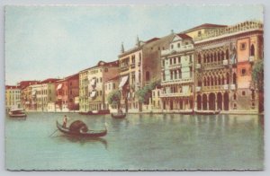 Postcard Venice Italy Canal Grande Gondola Palazzo Ch 1940s Linen View