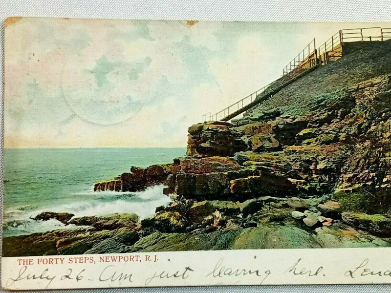 Vintage Postcard 1906 The Forty Steps New Port RI Rhode Island