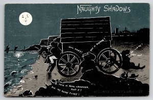 Naughty Shadows Under The Moon On The Beach Victorian Udb Postcard O23