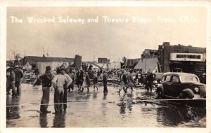 J34/ Pryor Oklahoma RPPC Postcard c1940s Tornado Disaster Theatre Safeway 46