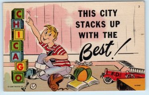 CHICAGO, IL Illinois  KID & BLOCKS Comic Linen Promotional 1952 Postcard