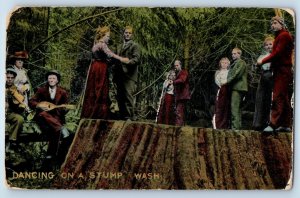 c1910's Dancing On A Stump Washington Embossed Unposted Antique Postcard