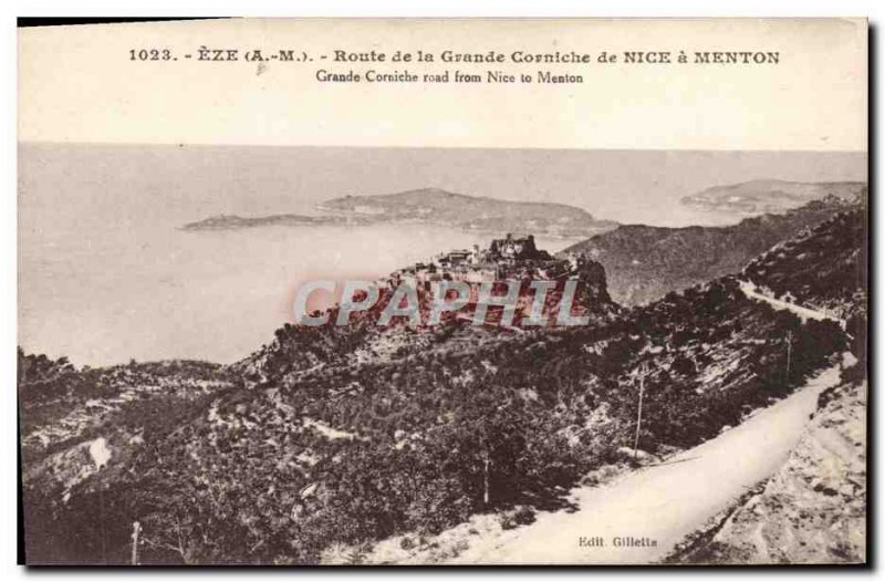 Old Postcard Eze Road Nice large cornice Menton