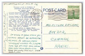 c1943 Postcard PA Jeremiah Sullivan Black Monument Somerset Pennsylvania