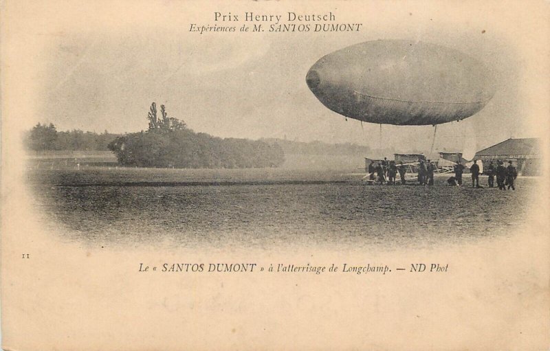 Henry Deutsch prize winner airship Zeppelin SANTOS DUMONT landing at Longchamp