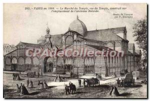 Old Postcard Paris in 1864, Le Marche du Temple Street Temple built on the si...