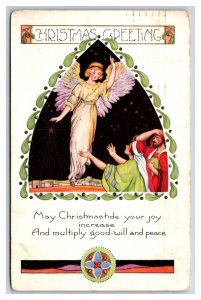 Christmas Greetings Angel Wise Men Art Deco Whitney Made Embossed DB Postcard Y9