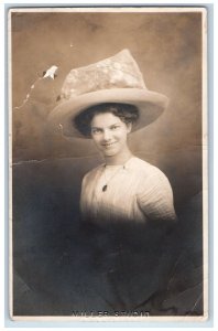c1905 Woman Big Hat Miller Studio Portrait RPPC Photo Unposted Antique Postcard