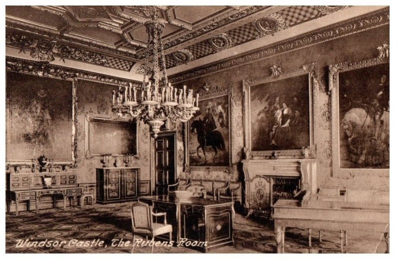 Windsor Castle The Rubens Room Berkshire England Black And White Postcard