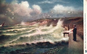 Vintage Postcard 1907 Heavy Sea Off The South Cliffs Eastbourne Rough Seas South