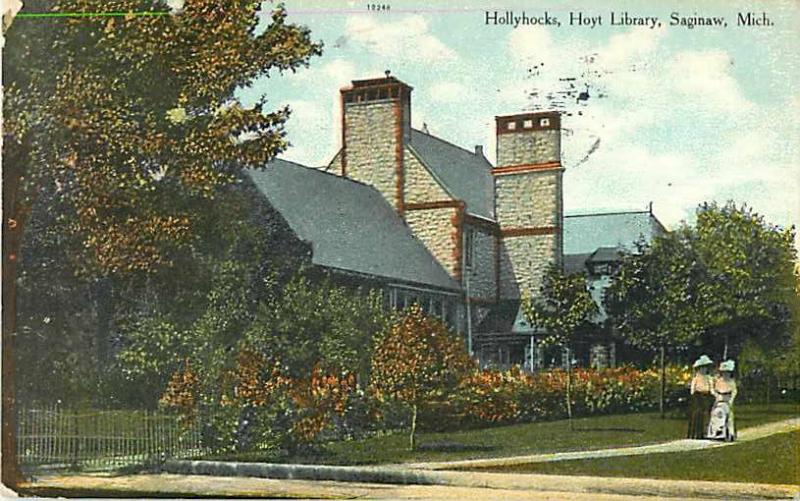 Hollyhocks in Front of Hoyt Library Saginaw MI 1910 Divided Back