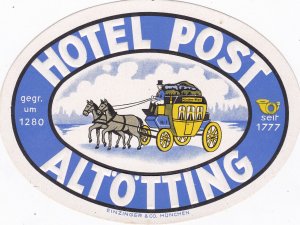 Germany Altoetting Hotel Post Vintage Luggage Label sk2376