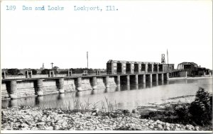 Postcard Illinois Lockport Dam & Locks Chicago Sanitary & Ship Canal 1940s V151