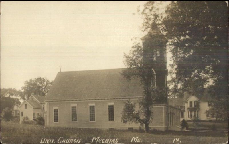 Machias ME Univ Church c1910 Real Photo Postcard