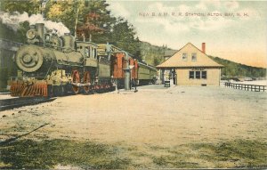 Postcard 1914 Railroad Depot New Hampshire Alton Bay Railroad Train 23-11871