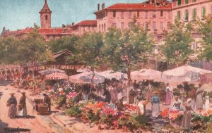 Vintage Postcard 1930's Nice Le Marche Aux Fleurs Artwork Pub By L. Meynier