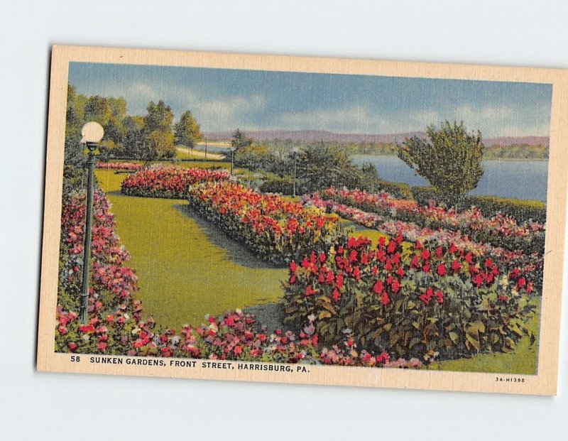 Postcard Sunken Gardens, Front Street, Harrisburg, Pennsylvania