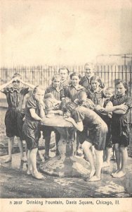 Drinking Fountain, Davis Square CHICAGO Illinois 1900s UDB Antique Postcard