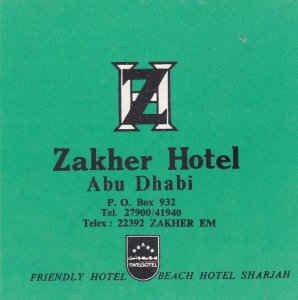 Abu Dhabi Zakher Hotel Vintage Luggage Label sk3452