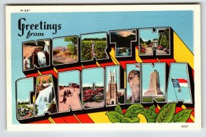 Greetings From North Carolina Large Big Bold Letter Linen Postcard Unused