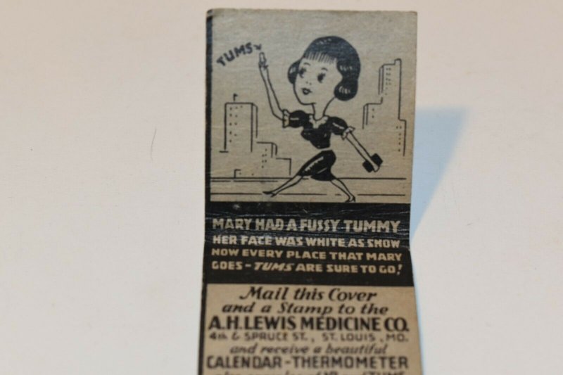 Tums for the Tummy Advertising 20 Strike Matchbook Cover