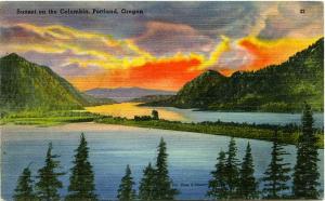 Sunset on the Columbia River OR, Oregon pm 1945