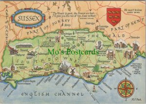Maps Postcard - Map Showing The Southdowns, Sussex & English Channel RR12067 