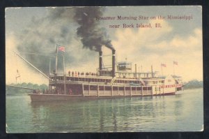 ROCK IDLSNA ILLINOIS STEAMER MORNING STAR MISSISSIPPI RIVERBOAT OLD POSTCARD