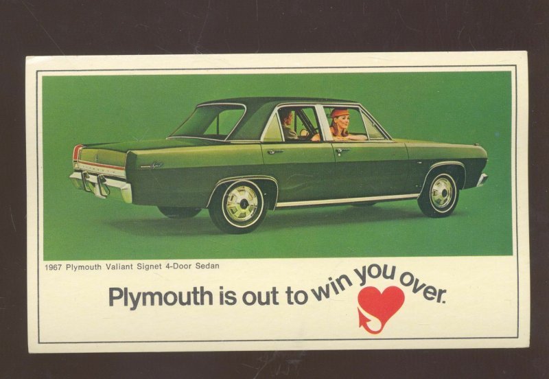 1967 PLYMOUTH VALIANT SIGNET VINTAGE CAR DEALER ADVERTISING POSTCARD MOPAR