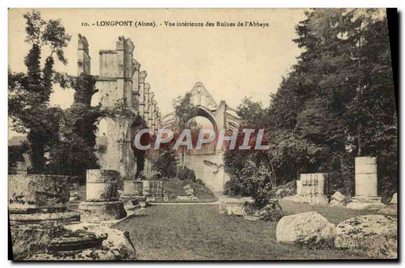 Old Postcard Longpont Inside view of the Ruins of the & # 39Abbaye