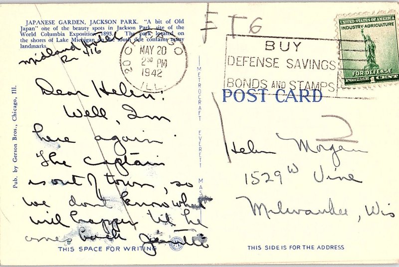 Postcard GARDEN SCENE Chicago Illinois IL AI1509