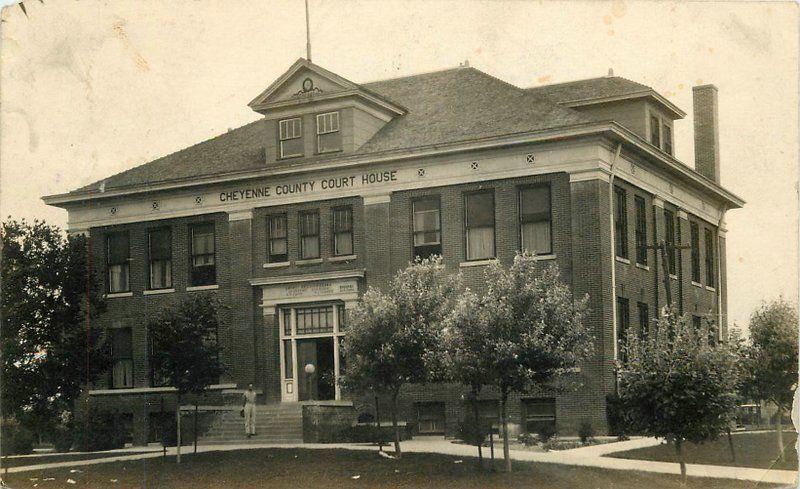 1921 Cheyenne Wells Colorado County Court House RPPC real photo postcard 5766