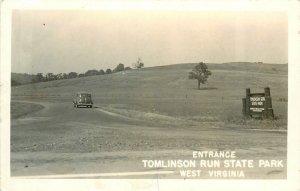 Postcard RPPC West Virginia Entrance Tomlinson Run State Park auto 1940s 24-7391