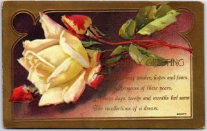 VINTAGE POSTCARD WHITE ROSES BIRTHDAY GREETINGS BY SCOTT MAILED HAMILTON OH 1911