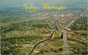 Postcard WA Spokane Aerial Sunset Highway and New Freeway