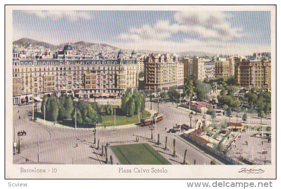 RP; Hand-colored, Plaza Calvo Sotelo, BARCELONA, Cataluna, Spain, 10-20s