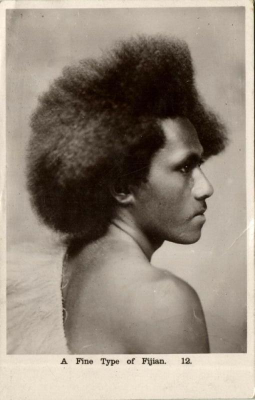 fiji islands, Fine Type of Fijian, Native Male (1930s) F.W. Caine RPPC 12