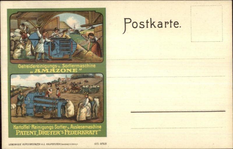 German Farming Grain Sorting Machine by AMAZONE c1910 Postcard