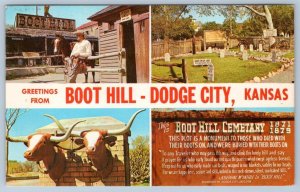 1974 GREETINGS FROM BOOT HILL DODGE CITY KANSAS VINTAGE POSTCARD